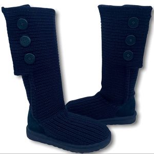 UGG Classic Cardy Boot - Black with Button Detailed Knit Boots Size 8